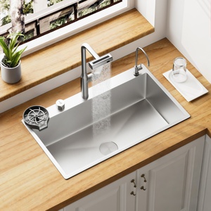 Évier de cuisine à usage domestique, nouveau, en acier inoxydable, grande cuve unique, texture grain de riz 5D, couleur originale nano - Product Image 1