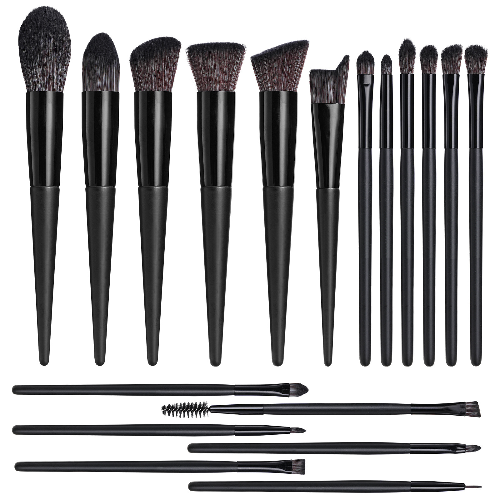 Pinceaux de maquillage NOIR 18, noir pur, sans logo.