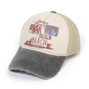 หมวกแก๊ปวินเทจ <span class=keywords><strong>FF918</strong></span> ผ้าฝ้ายฟอกสี หมวกปีกกว้างสำหรับผู้หญิงผู้ชาย หมวกกันแดดชายหาด ปรับขนาดได้ พิมพ์ลาย หมวกเบสบอลสไตล์วินเทจ - Product Image 2