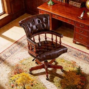 Forest <strong>Green</strong> Topgrain Leather Tufted Cherry Wood Frame 360 Swivel, Height Adjustable Executive <strong>Chair</strong> for <strong>Office</strong> - Product Image 2