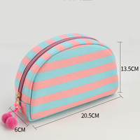 Sac de maquillage en toile rayée pastel personnalisé Qetesh, mignon, tendance, léger, portable, pochette cosmétique demi-cercle pour filles