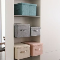 Cestas de Almacenamiento de Tela Lavinia con Tapas, Cajas Decorativas con Asas de PU, Cestas Plegables para Armarios, Apilables, Ligeras y Transpirables