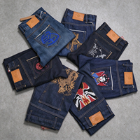 Jeans en denim de haute qualité pour hommes, brodés, coupe droite, élastiques, vente en gros