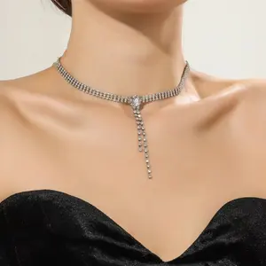 New Gold Vermeil Bridal Western Jewelry Collarbone Rhinestone Diamond Choker Necklace For Girls Women Pendant Silver Charm 2022