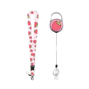Strawberry-shaped carabiner, badge scroll, cute girl name tag, <b>ID</b> card <b>holder</b>, card <b>holder</b>, neck rope wholesale. - Product Image 5