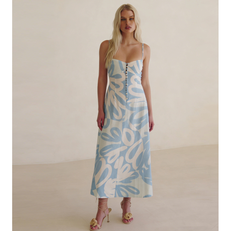 Wholesale Hawaiian Print Maxi Dress - Elegant & Casual