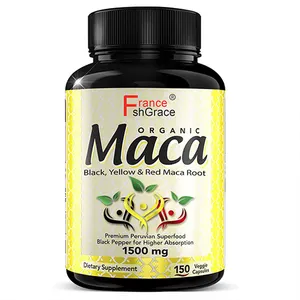 Capsules de poudre de racine de maca biologique pour la santé Pilules de maca noir jaune et rouge 1500 mg,150 unités