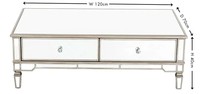 Table basse carrée de style italien Glam Style Silva 4 mm avec miroir et diamants concassés