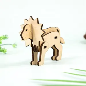 DIY Educational Toys 3d Animals Wood Lion Puzzles Laser Cut 3d Wooden Puzzles For Kids