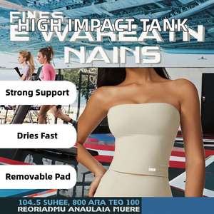 Women's High <b>Support</b> Sports Tube Tank <b>Top</b> Gym Workout Active Wear Breathable Quick Dry Anti-Bacterial Front Logo <b>Crop</b> <b>Top</b> Bras - Product Image 2