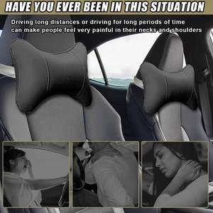 Almohada para el cuello del coche, cojín para reposacabezas de cuero PU, correa ajustable, soporte lumbar ergonómico y suave, alivio de presión Universal, color negro, 2 uds. - Product Image 4