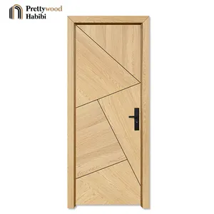 Porta interior moderna de madeira maciça para casas Prettywood, desenho irregular, carvalho vermelho americano, porta interior moderna para casas