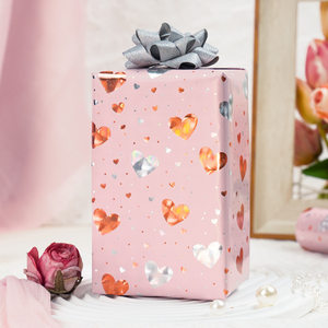 Pink Heart <b>Pattern</b> Metallized Gift Wrapping <b>Paper</b> Roll Double Side Eco-Friendly for Valentine's Day Birthday - Product Image 1