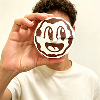 Boîte à biscuits jetable en papier, personnalisée, en forme d'octogone, avec visage souriant de dessin animé, en matériaux recyclés, pliable, emballage plat, qualité alimentaire