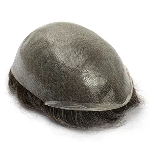 Toupee Da Mỏng Cho Người Đàn Ông Tóc Người Thay Thế Người Đàn Ông V Looped Toupee Siêu Da Toupees Cho Người Đàn Ông Đen Tóc Miếng