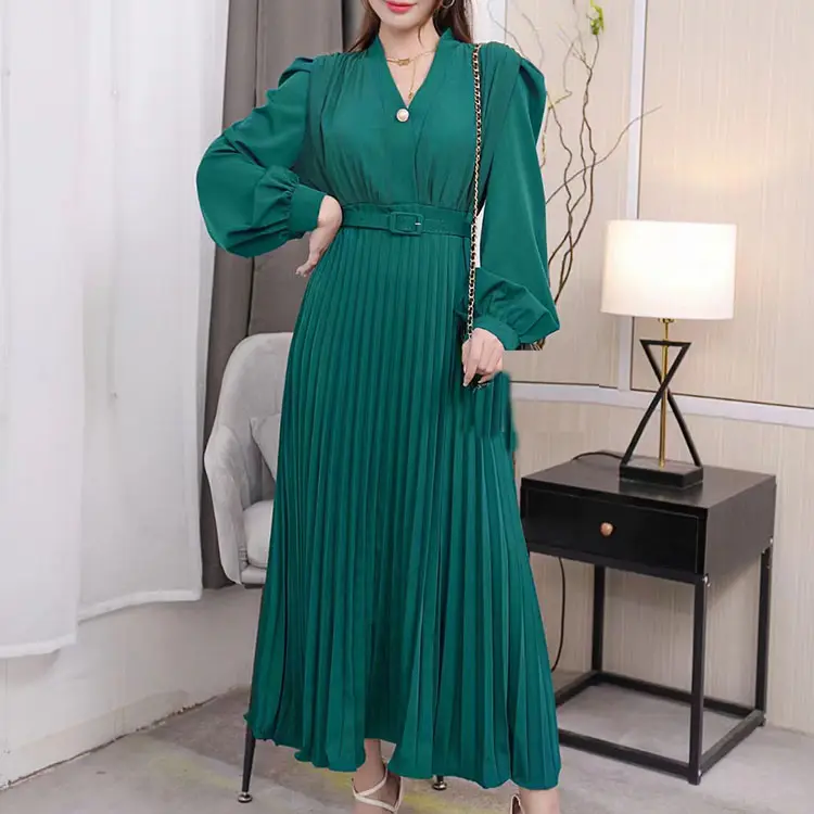Maxi long sleeve dresses casual pleated summer dress manufacturer custom clothing
