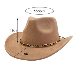 OEM all'ingrosso a tesa larga da donna Unisex in finta lana poliestere <span class=keywords><strong>Ha</strong></span> camoscio cow boy occidentale cappelli Fedora con catena a fiocco - Product Image 6