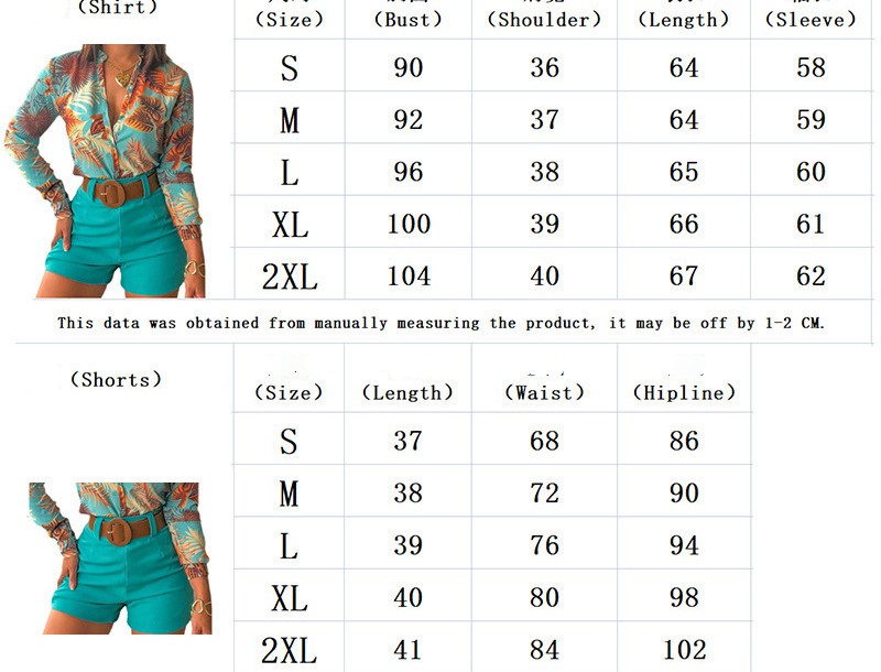 Y220161 New Fashion Print Long Sleeve Shirt Sets with belt 3 Piece Women Summer Outfits Sets Three Piece Blouse Shorts Set