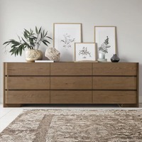 Ensemble de meubles de chambre à coucher de style américain en chêne naturel vieilli, commodes en bois à 9 tiroirs