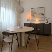 Ensemble de meubles de salle à manger modernes et écologiques Kumusi Furniture Customization, table ronde en pierre de travertin massif assemblée