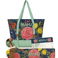 Set de Bolsas de Almacenamiento para Mahjong con Diseño Floral y Frutal, Base Verde Menta, Hebillas de Latón, Ilustraciones de Rosas y Limones, Bolsa Transparente para Accesorios, MAHJ