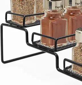 Armadio da cucina in metallo a 3 livelli scaffale per spezie espandibile scaffale per ripiani con ringhiera di protezione