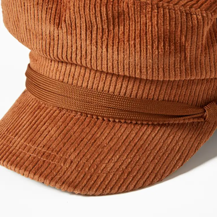Sombreros militares de pana para mujer, boina con cuerda, color marrón, venta al por mayor