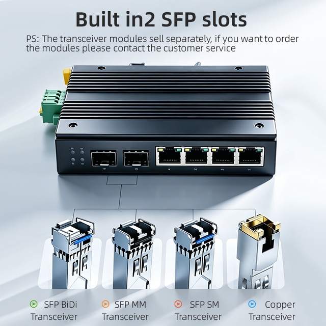 Factory Price Gigabits Industrial Switch IP40 Dual Power Supply Din Rail Fanless 6 Ports 1000m 2XSFP Full/Half-Duplex L2 Switch