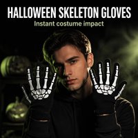 Gants squelette à doigts complets pour Halloween, en coton/élasthanne, compatibles écran tactile, coupe-vent, lumineux, tricotés, pour l'hiver et les fêtes