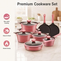 Ensemble d'ustensiles de cuisine en fonte d'aluminium, 14 pièces, modèle coréen classique, revêtu de céramique écologique avec couvercle en verre de silicone