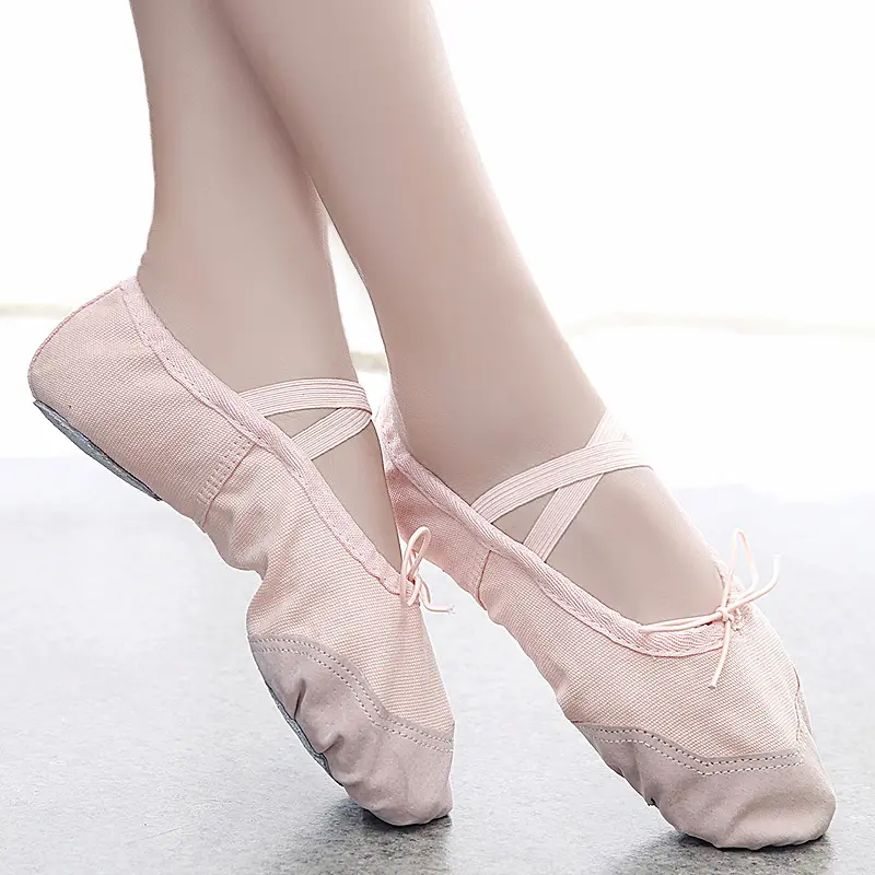Customize Pink Chinese Kids Girl Elastic Flat Latin Dancing Shoes Toddler Soft Canvas Ballet Shoes
