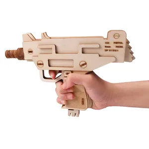 Grosir anak-anak kayu perakitan teka-teki DIY Woodcraft mainan model pistol kayu mainan Puzzle