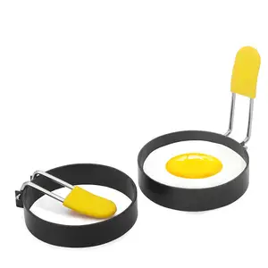 Hot Sale Custom Egg Wilderer 2 Stück in Farbbox Antihaft-Edelstahl-Eier ringe mit Silikon deckel griff