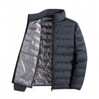Veste d'hiver chaude pour homme, gris foncé, col montant, matelassée, doublure isolante, fermeture éclair intégrale