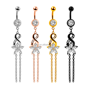 <span class=keywords><strong>Piercing</strong></span> <span class=keywords><strong>all</strong></span>'<span class=keywords><strong>Ombelico</strong></span> con Doppia Catena in Acciaio Placcato, Gioiello con Pendente a Catena Lunga - Product Image 6