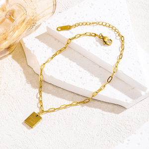Fashion Simple Women's Stainless Steel <b>Anklet</b> PVD 18K Golden Good Luck Letter square Pendant <b>Anklets</b> - Product Image 5