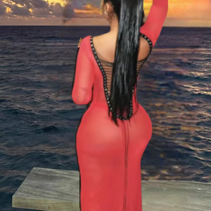 جديد الخريف الخريف ضئيلة عارية الظهر جوفاء من خلال شبكة طويلة الأكمام فستان طويل طويل حفلة موسيقية فستان مثير Bodycon النساء - Product Image 1