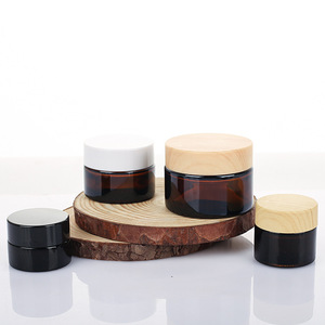 Bocaux cosmétiques en verre brun avec couvercles en bois et en métal, forme cylindrique, bouchon à vis pour sérum de soin de la peau 10g 20g 30g 50g 100g - Product Image 3