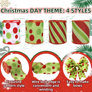 Ruban de Noël filé à pois rouges et verts LINGKAI pour couronnes et emballages cadeaux – Fournisseur - Product Image 3