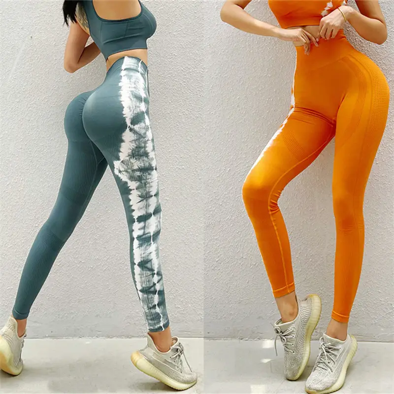 AMESIN 4A Tie Dye Technology Patterned Breathable Quick Dry High Waist Scrunch Butt Ribbed Seamless Yoga Gym Leggings for Women
