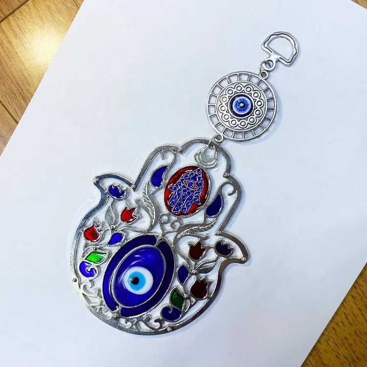 Judaica Jewish Souvenir Gift Hand of Fatima Decor Evil Eye Clutch Wall Decoration Amulet Glass Evil Eye Hanging