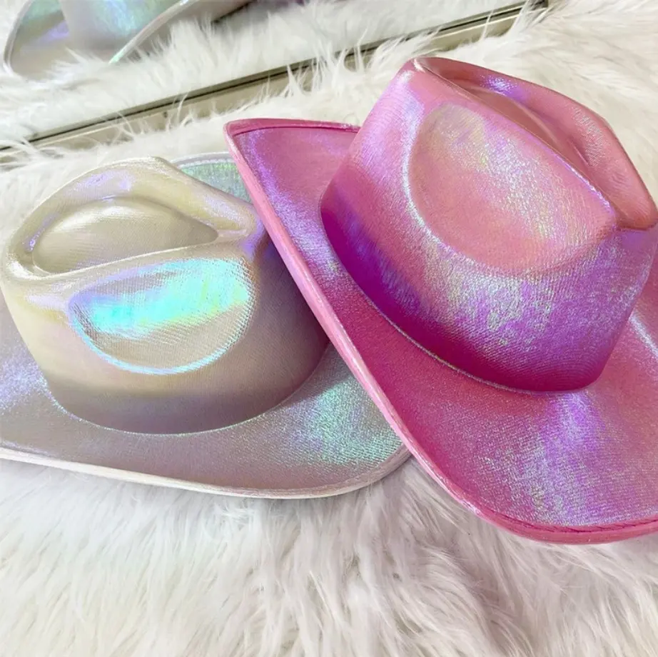 Wholesale Holographic Space Fluorescent Cowgirl Hats Female Glitter Colorful Cowboy Hats Christmas Halloween Costume Party Hats
