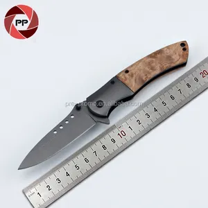 الفولاذ المقاوم للصدأ للطي سكين جيب البقاء على قيد الحياة مع مقبض خشبي مع مقطع
