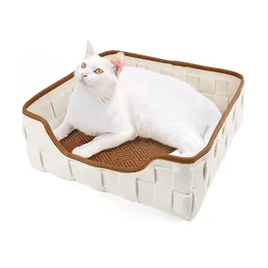 New design all seasons cute pet beds square woven felt cat bed for 20lbs pets
