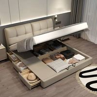 Luxuriöses Modernes Vollformat-Leder-Holzrahmenbett im Weichen Stil, Hotel-Schlafzimmermöbelset mit Verstellbaren Polster-Stauraum-Funktionen
