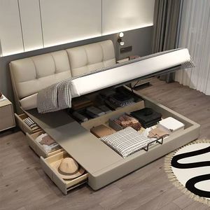 Sang Trọng Hiện Đại Kích Thước Đầy Đủ Da Gỗ Khung Giường Mềm Phong Cách Khách Sạn Nội Thất Phòng Ngủ Đặt Có Thể Điều Chỉnh Bọc Tính Năng Lưu Trữ - Product Image 4