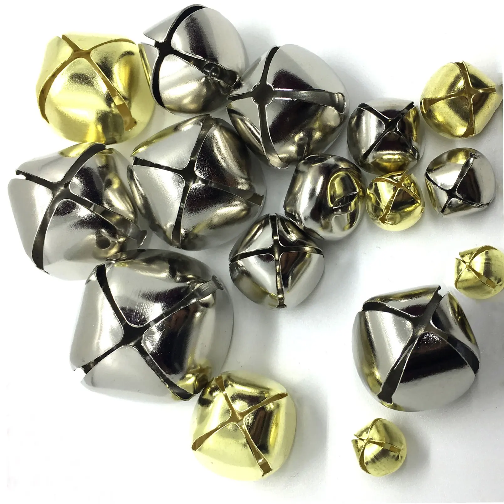 Cloches de noël argent or, de 8mm à 48mm, en métal brillant, pour décor de fête de Festival, fabrication de bijoux, sonnette de chien, DIY