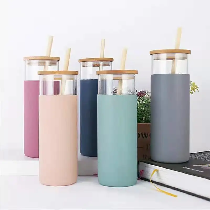 16oz Glass Tumbler Glass Water Bottle Straw Silicone Protective Sleeve Bamboo Lid - BPA Free Drink Bottle