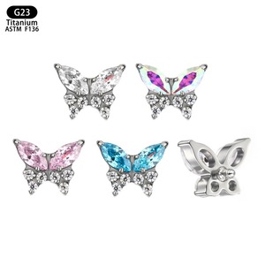 G23 <b>Titanium</b> Butterfly Earrings 7.1mm Zircon <b>Studs</b> For Ear Lip Nose Piercing Jewelry - Product Image 5