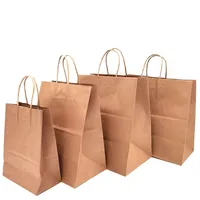 Custom Printed Your Own Logo for Restaurant Catering Food Takeaway Togo Packaging Kraft Brown Paper Bag with Handles